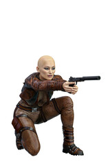 Scifi Woman on isolated white background, 3D Illustration, 3D rendering