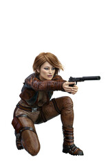 Scifi Woman on isolated white background, 3D Illustration, 3D rendering © Seeker Stock Art