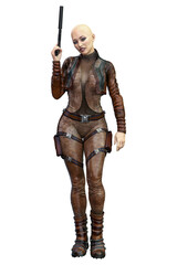 Scifi Woman on isolated white background, 3D Illustration, 3D rendering