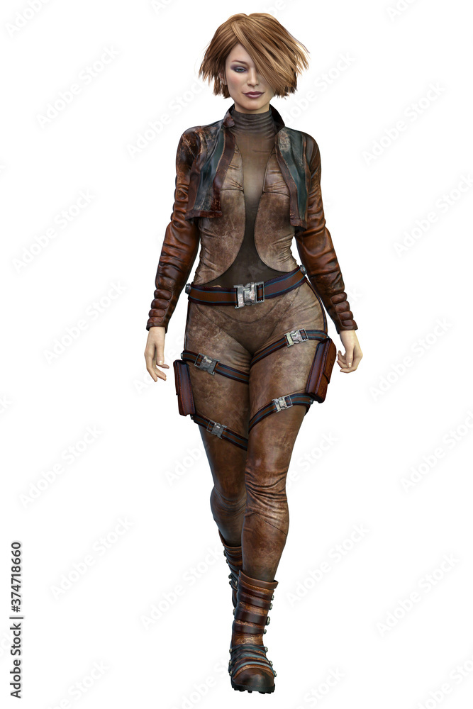 Wall mural Scifi Woman on isolated white background, 3D Illustration, 3D rendering