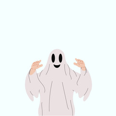 Flat vector illustration of scary white ghost costume for halloween day
