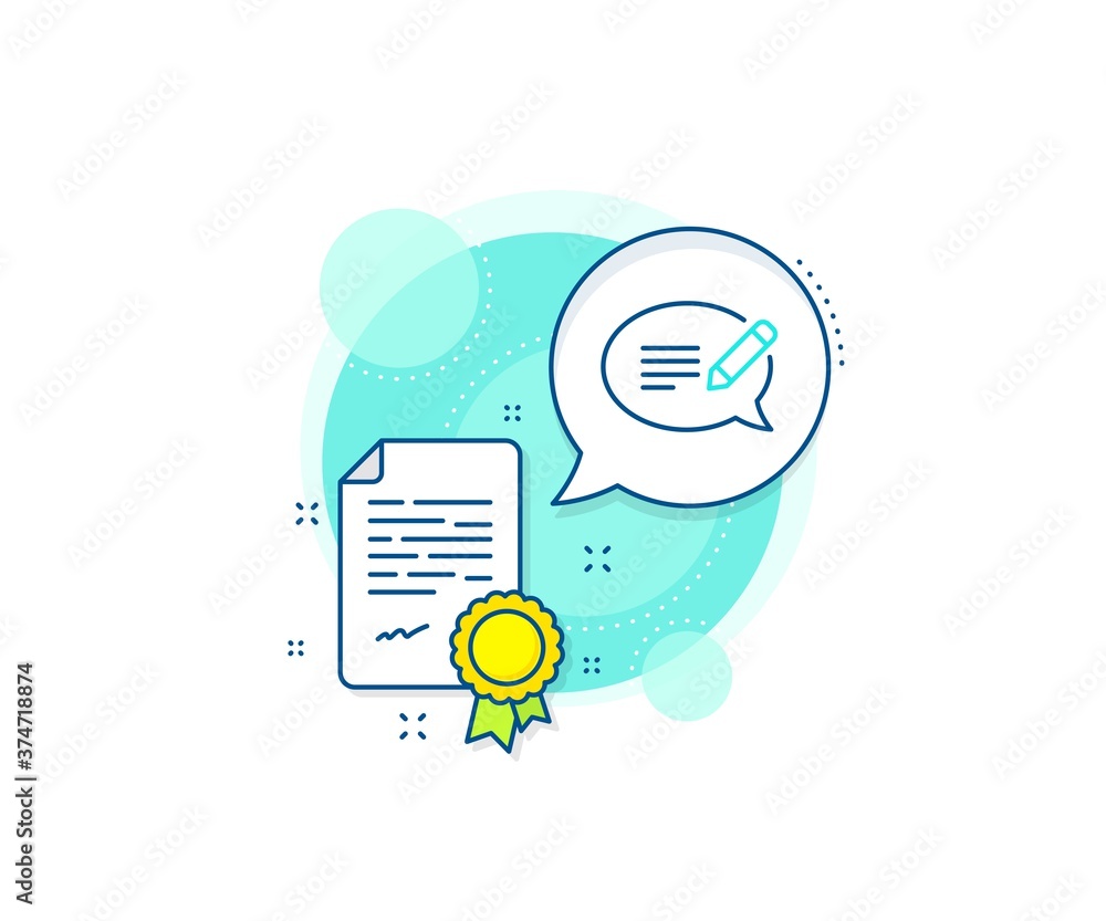 Poster speech bubble sign. certification complex icon. message chat line icon. feedback symbol. certificate
