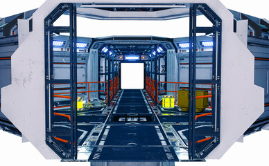 Spaceship Interior Corridor, 3D illustration, 3D rendering
