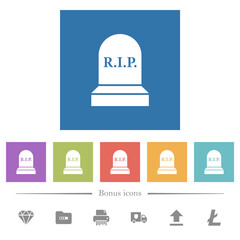 Tombstone with RIP flat white icons in square backgrounds