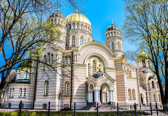 Fototapeta na wymiar Riga Nativity of Christ Orthodox Cathedral, Latvia