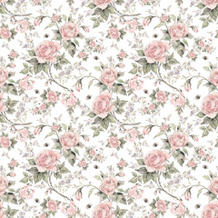 Seamless pattern lovely roses and peonies with foliage