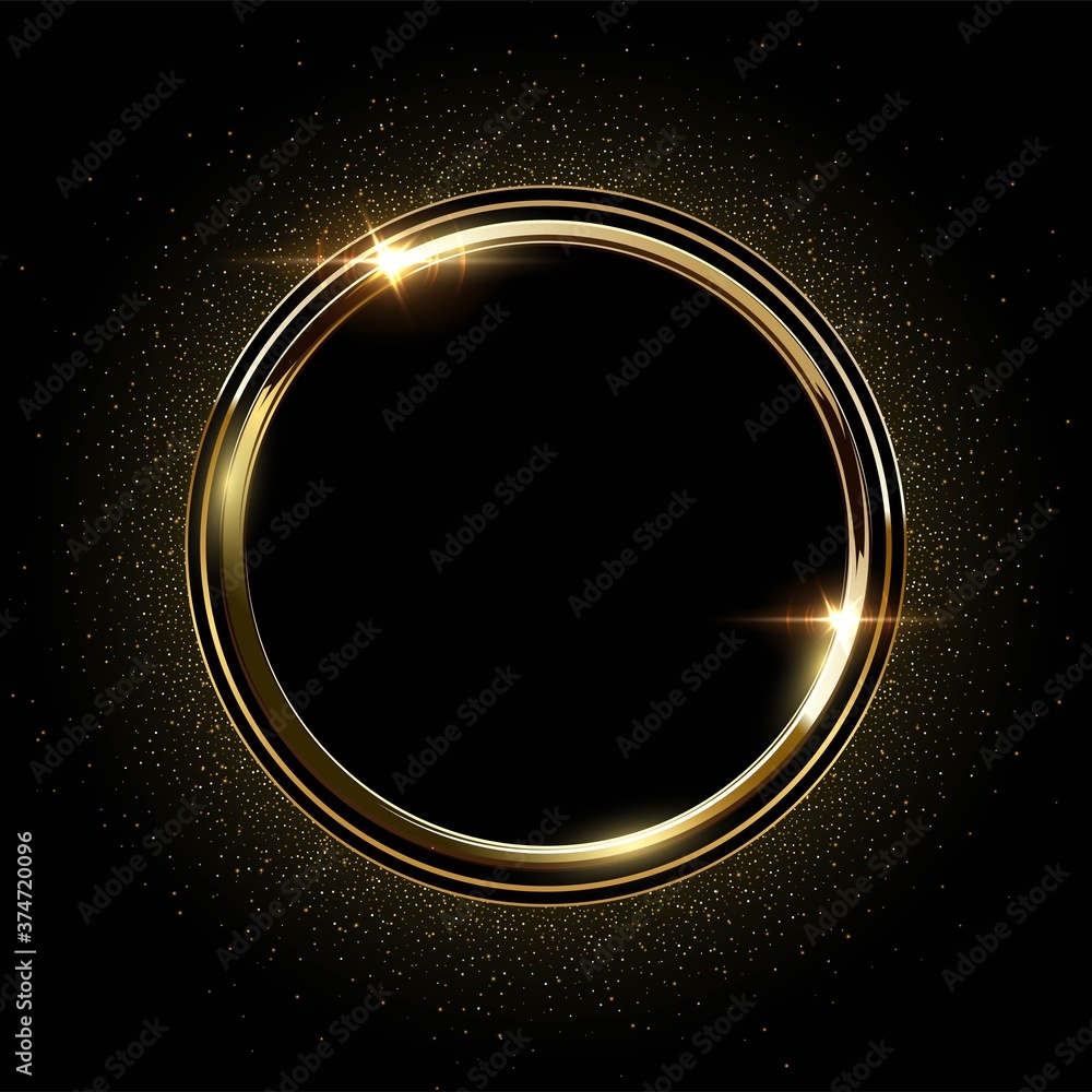 Canvas Prints golden round metal circle rings with sparkles background. shining abstract frame. yellow shiny circu