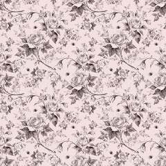 Seamless pattern lovely roses and peonies with foliage