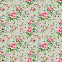 Seamless pattern lovely roses and peonies with foliage