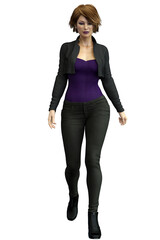 Fototapeta premium Caucasian Urban Fantasy Woman on Isolated White Background, 3D Rendering 3D illustration