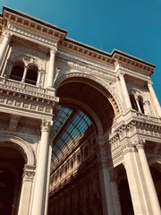 Detail facade of Galleria Vittorio Emanuele Milan