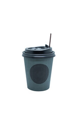 Disposable dark green paper cup for beverage. Hot coffee in disposable dark green paper cup