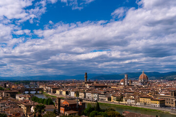 Panorama of Florence, Italy with views of the Duomo and Ponte Vecchio