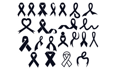 Set of black  ribbons. Breast cancer awareness ribbons collection. Vector illustration