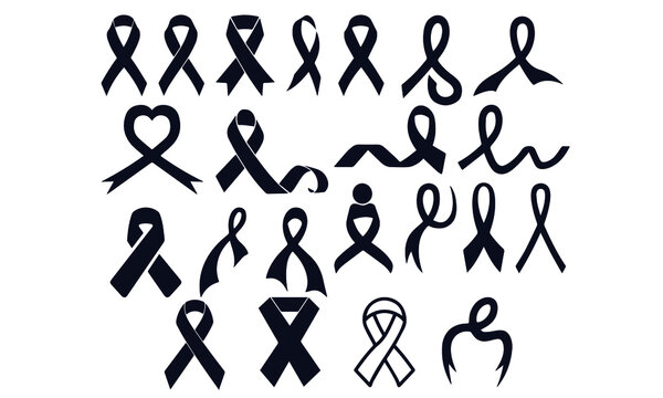Set of black  ribbons. Breast cancer awareness ribbons collection. Vector illustration