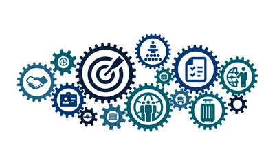  business travel icon with connected gears