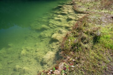 Kurovice. Old flooded quarry. Transparent pure water. 
 East Moravia. Czechia. Europe.