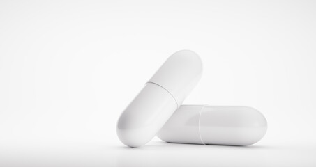 White Pills on white background - 3D illustration