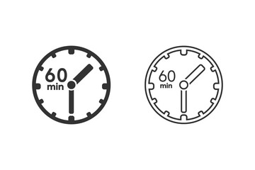 Clock line icon set. sign 60 min. Vector on white