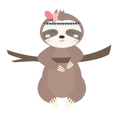 sloth isolated on white background, vector illustration