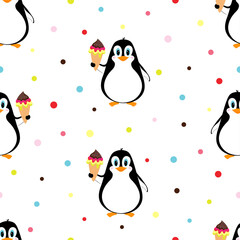 pattern with penguin and ice cream, vector illustration