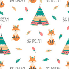 tribal seamless pattern with fox, vector illustration © StockVector