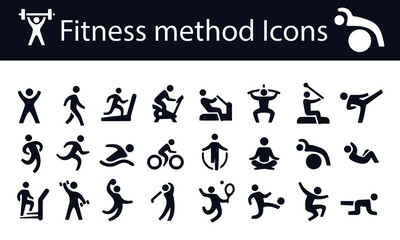 Fitness method Icons vector design black and white