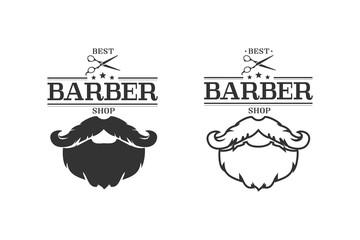 Barber shop isolated vintage label badge emblem line icon set. Vector illustration