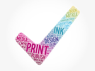 PRINT check mark word cloud, creative business concept background