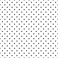 Seamless polka dot pattern in triangular arrangement. Black dots on white background. Vector illustration - obrazy, fototapety, plakaty