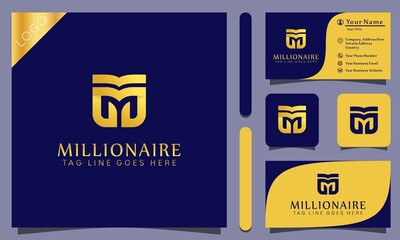 minimalist elegant letter M shield luxury logos design vector illustration with line art style vintage, modern company business card template