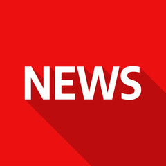 The word News. White text isolated on red background. Vector flat illustration.