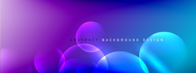 Vector abstract background liquid bubble circles on fluid gradient with shadows and light effects. Shiny design templates for text