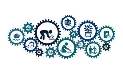  planting and growing icon with connected gears