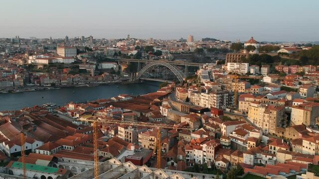 aerial panorama view of old downtown Porto