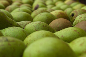 closeup of fresh green pears