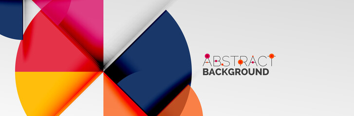 Bright color circles, abstract round shapes and triangles composition with shadow effects. Vector modern geometric design template