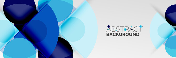 Bright color circles, abstract round shapes and triangles composition with shadow effects. Vector modern geometric design template