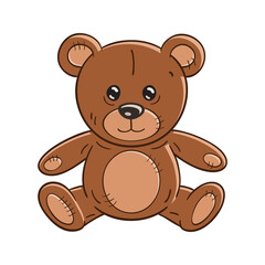 Outlined  illustration of a  funny cartoon Teddy Bear toy. On white backgroud