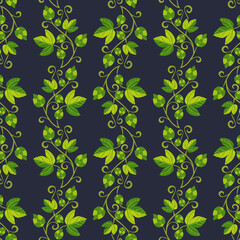 Fototapeta na wymiar Hop plant hand drawn seamless vector pattern
