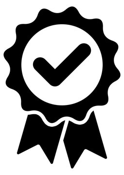 gz911 GrafikZeichnung - approval check icon. - certified - approved with checkmark sign. - quality - black design with ribbon - simple isolated template - DIN A4 xxl g9904