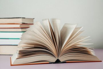 Close-up of open book on the table.