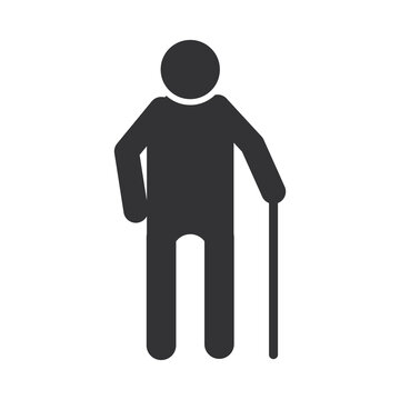 old man with walk stick, world disability day, silhouette icon design