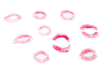 Woman kiss isolated on white background.