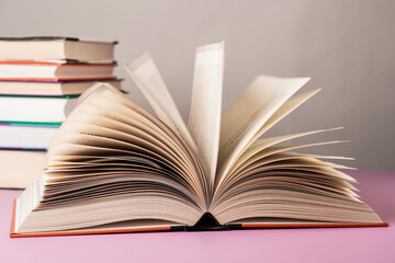 Close-up of open book on the table.