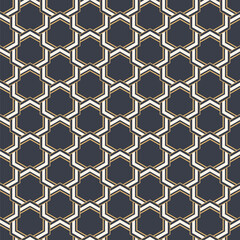 Abstract seamless pattern. Modern stylish texture. Striped linear geometric tiles with triple weaving elements and filled shapes. Vector color background.