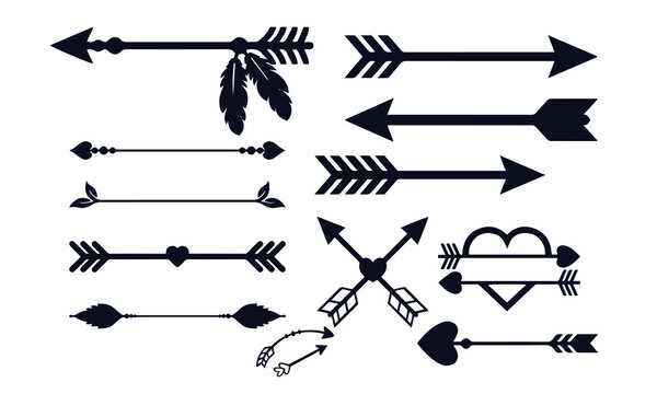 arrow decoration collection black and white,Arrow heart love. Arrow heart love vector.
