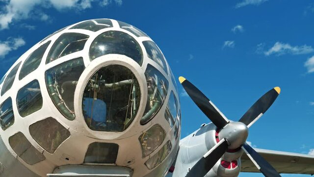 View of cockpit of old propeller-driven aircraft times of the USSR