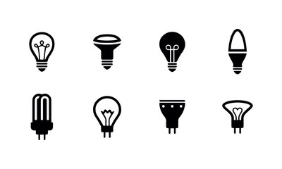 Collection of sixteen black light bulb symbols
