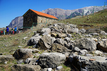 Temple of Tkhab-Yerdy. Architectural and natural reserve. Tourists visiting the temple 